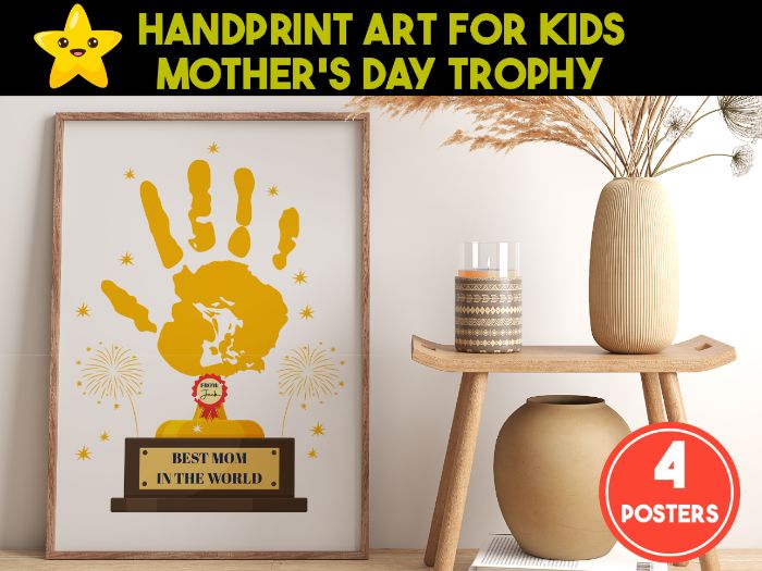 Mom Trophy Handprint Art - Printable Mothers Day Handprint Craft for Kids
