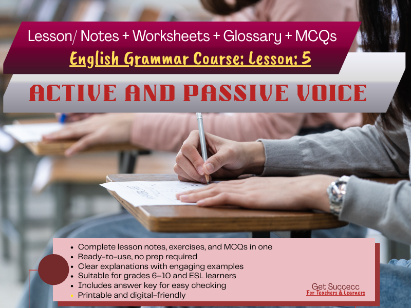Master Active and Passive Voice with Complete Lesson: Exercises, MCQs, Glossary, and Answer Key