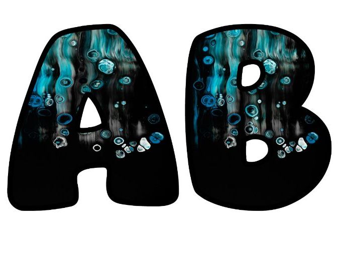 Blue Black Paint Art Classroom Display | Lettering Set | Upper & Lowercase, 0-9 and Signs