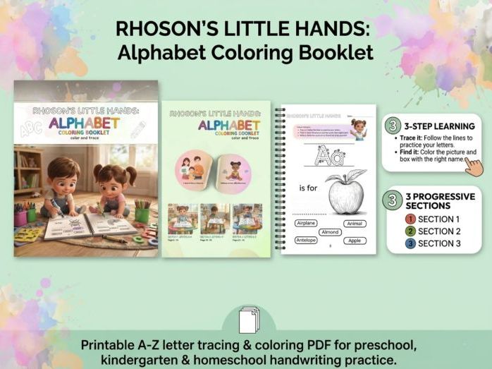 RHOSON’S LITTLE HANDS: Alphabet Coloring Booklet | Letter Tracing & Coloring PDF