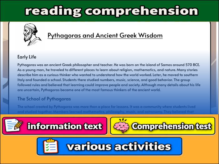 Pythagoras and Ancient Greek Wisdom- Reading Comprehension, Worksheet & Activities