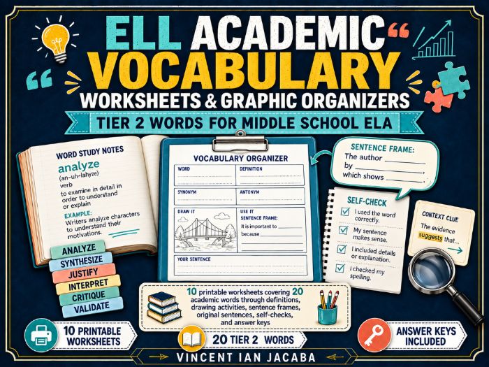 ELL Academic Vocabulary Worksheets & Graphic Organisers | Tier 2 Words for KS3 EAL/ESL