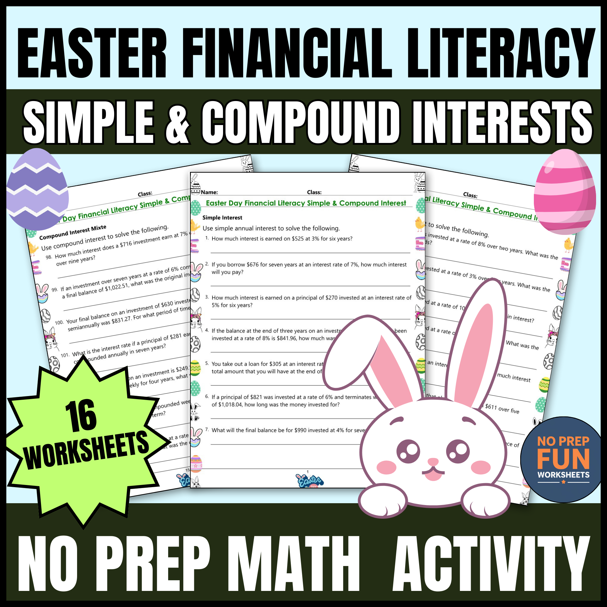 Easter Day Financial Literacy: Simple & Compound Interest Printable ...