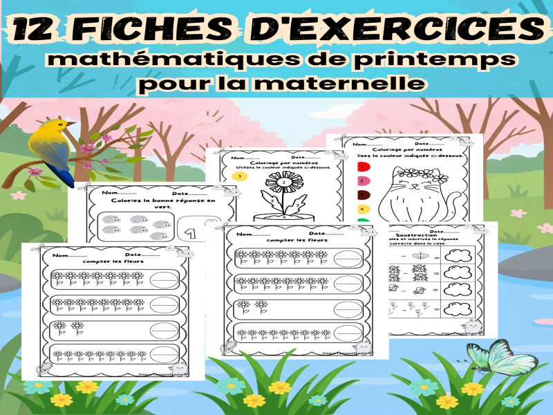 12 fiches d'exercices de mathématiques de printemps pour la maternelle