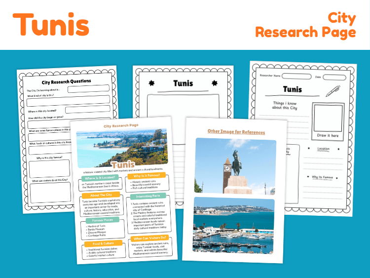 Tunis City Research Project | Geography, Culture & Landmarks Worksheets