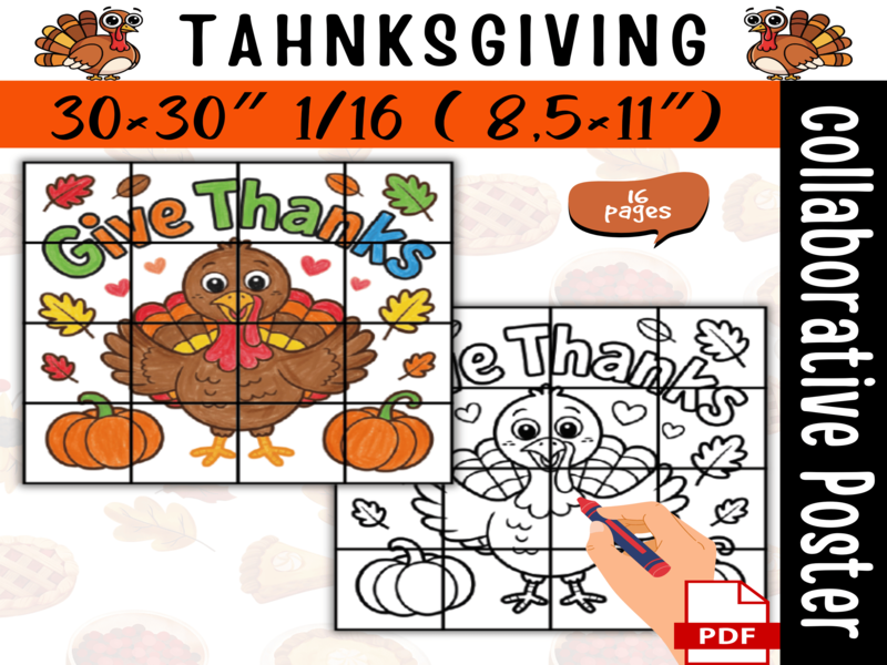 Turkey Thanksgiving Collaborative Coloring Poster | Activity Bulletin Banner