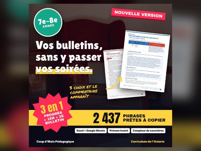 French Report Card Comment Generator Ontario Grades 7-8 | Commentaires bulletin