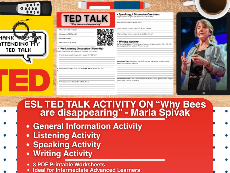 ESL TED Talk Activity Worksheets - Why Bees are Disappearing - Marla Spivak