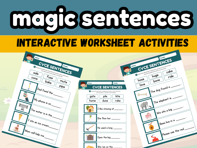 Magic E CVCe Sentences: 8 Interactive Phonics Worksheets for Reading Comprehension