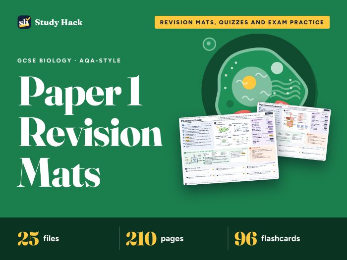 GCSE Biology Paper 1 Revision Bundle: AQA-style mats, quizzes, exam booklets, flashcards