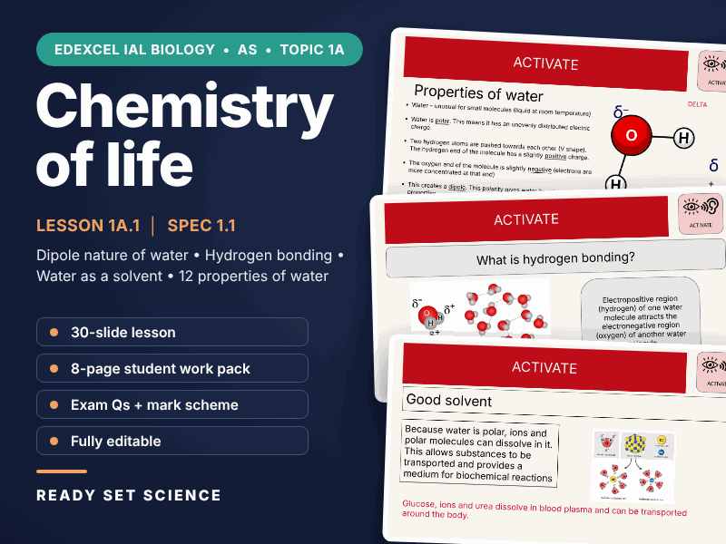 1A.1 - Chemistry of Life | Edexcel IAL Biology AS | Full Lesson + Work Pack