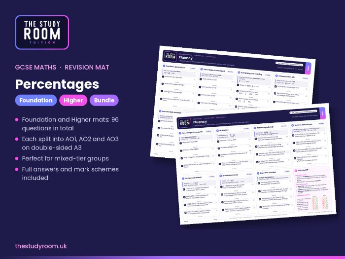 GCSE Maths Revision Mats: Percentages – Foundation and Higher Bundle with Answers