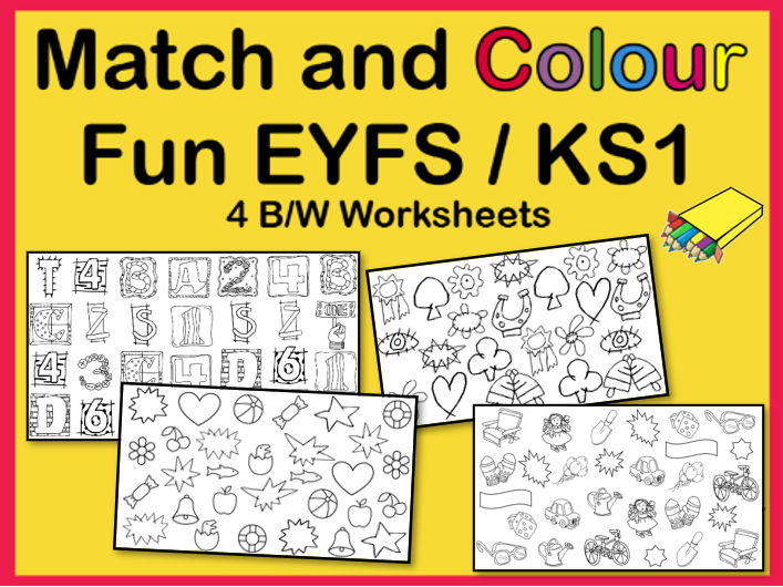 4 Match and Colour Fun Sheets EYFS & KS1