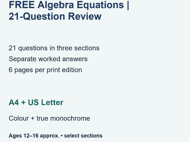 FREE Equations | 21 Questions and Answers