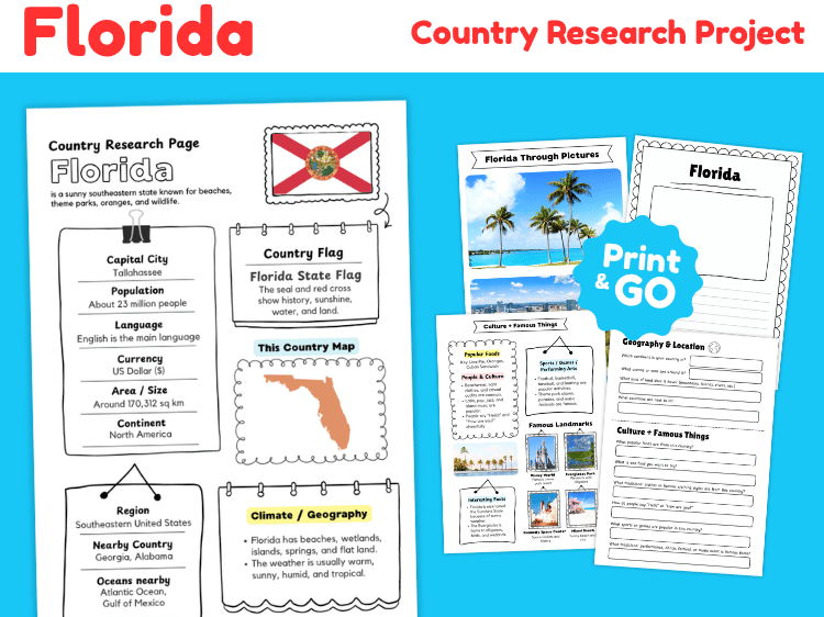 Florida State Research Project | US Geography & State Study Worksheets