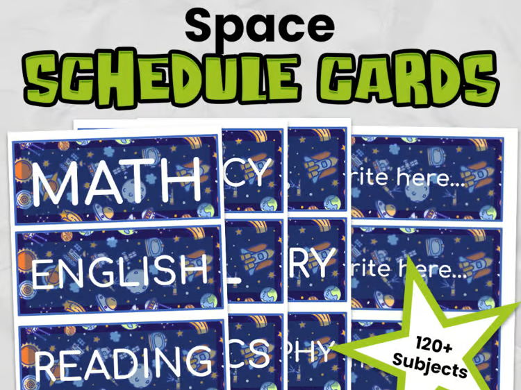 Space Theme Editable Classroom Timetable Cards with Clocks | Planet Primary Visual Timetable