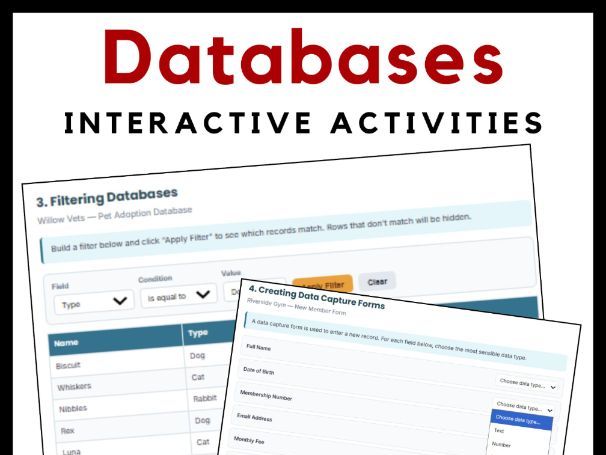Databases Explained: Interactive Digital Workbook Self-Checking Activities | KS3 Computing