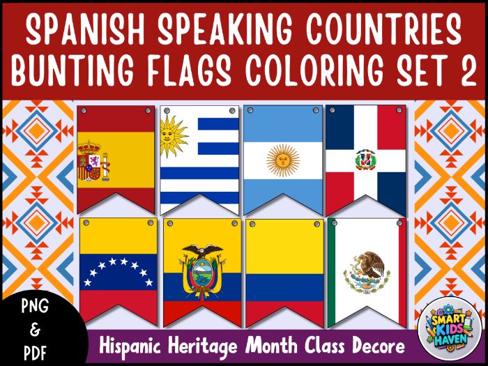 Hispanic Heritage Month Flags Spanish Speaking Countries Bunting Banner Set 2