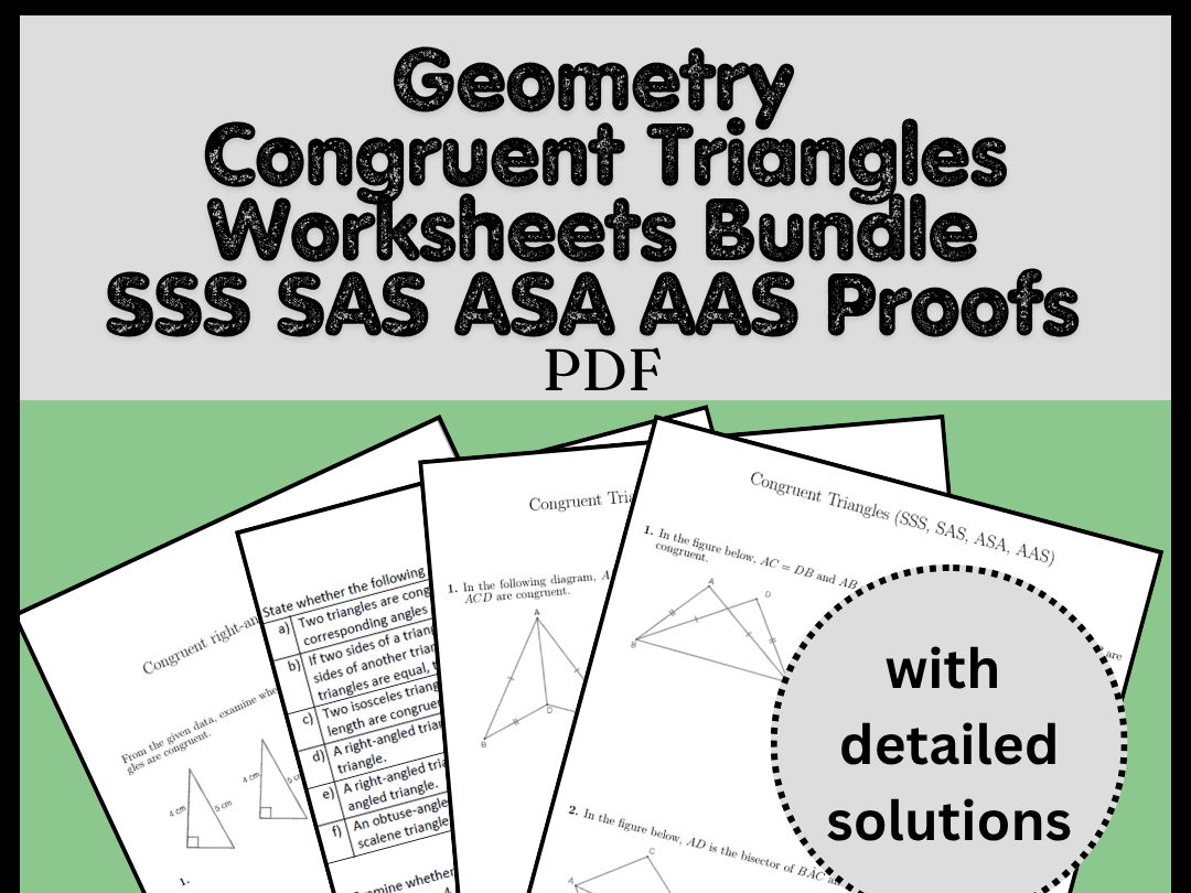 Geometry Congruent Triangles Worksheets Bundle | SSS SAS ASA AAS Proofs PDF