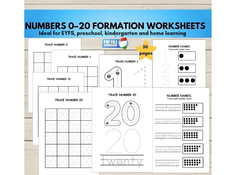 Number Tracing 1–20  & Formation Worksheets