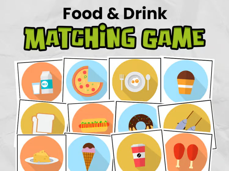 Food & Drink Matching Card Game | Memory Game Centers for Kindergarten or EYFS