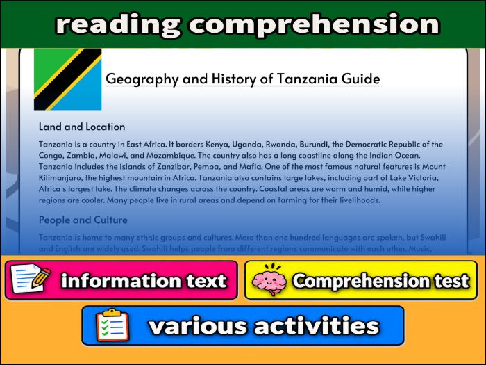 Geography and History of Tanzania Guide- Reading Comprehension, Worksheet & Activities