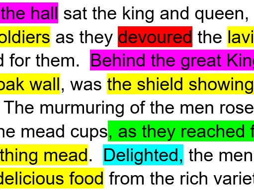 Beowulf Heorot Mead Hall: Example text for study & identification of features (writing model)