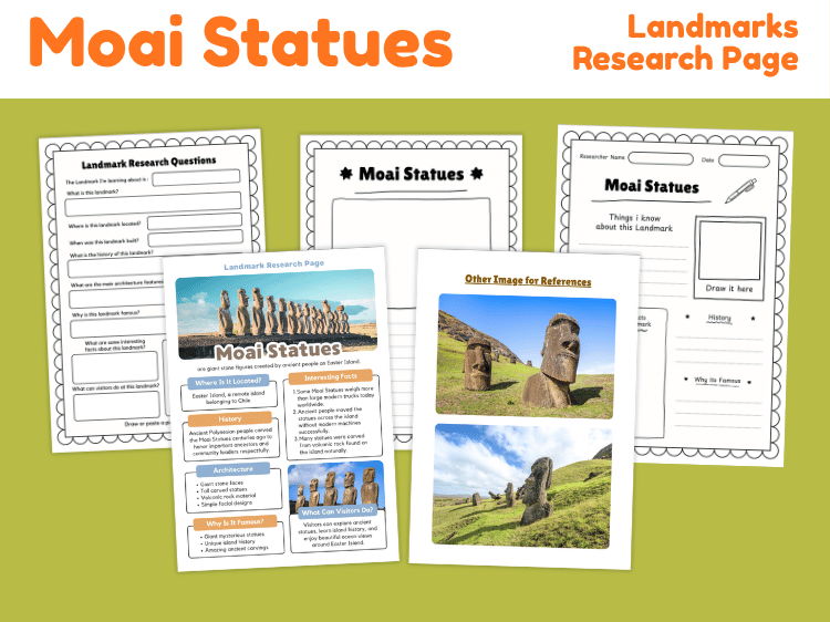 Moai Statues Research Project | Easter Island Landmark Worksheets