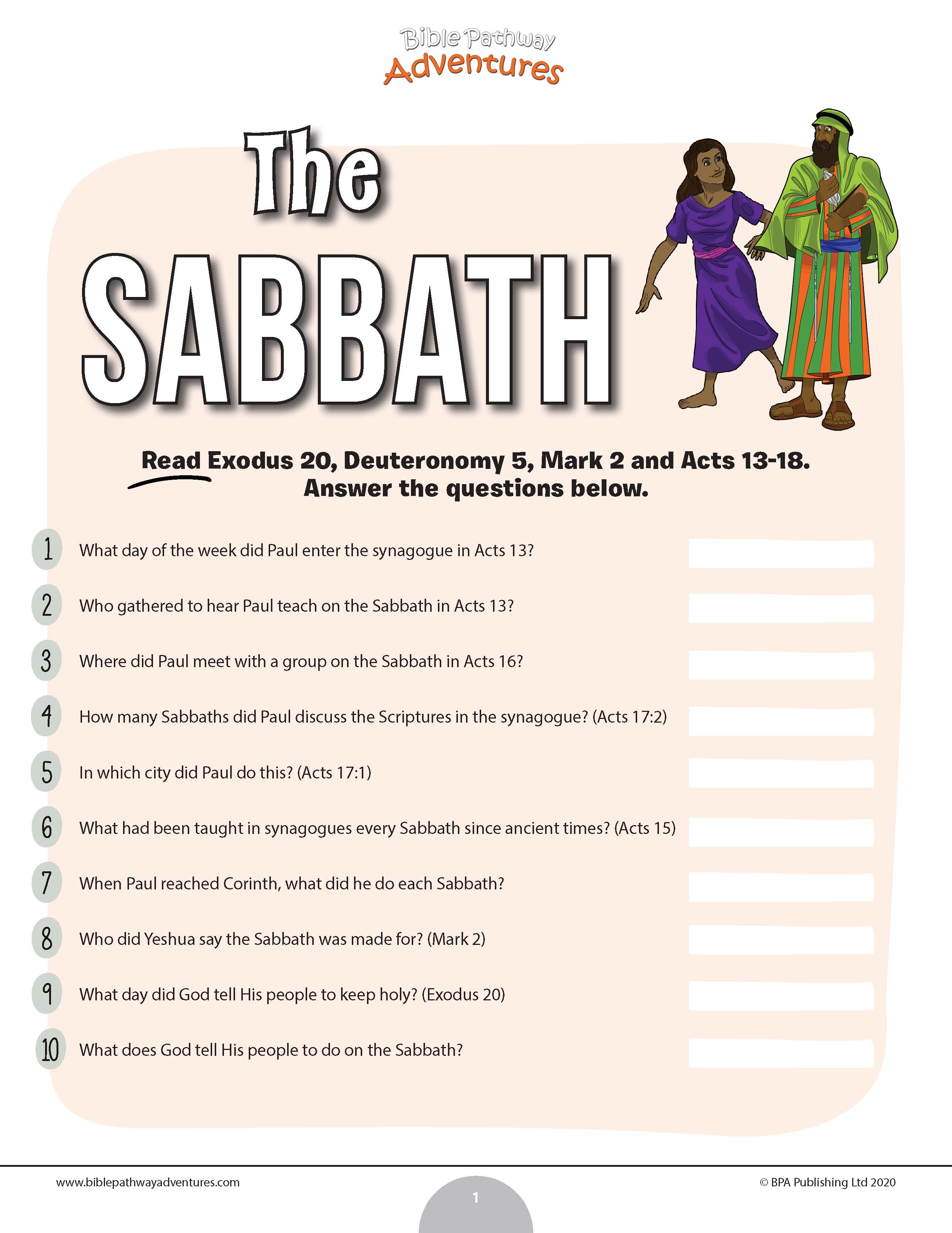 FREEBIE The Sabbath Bible Quiz Teaching Resources
