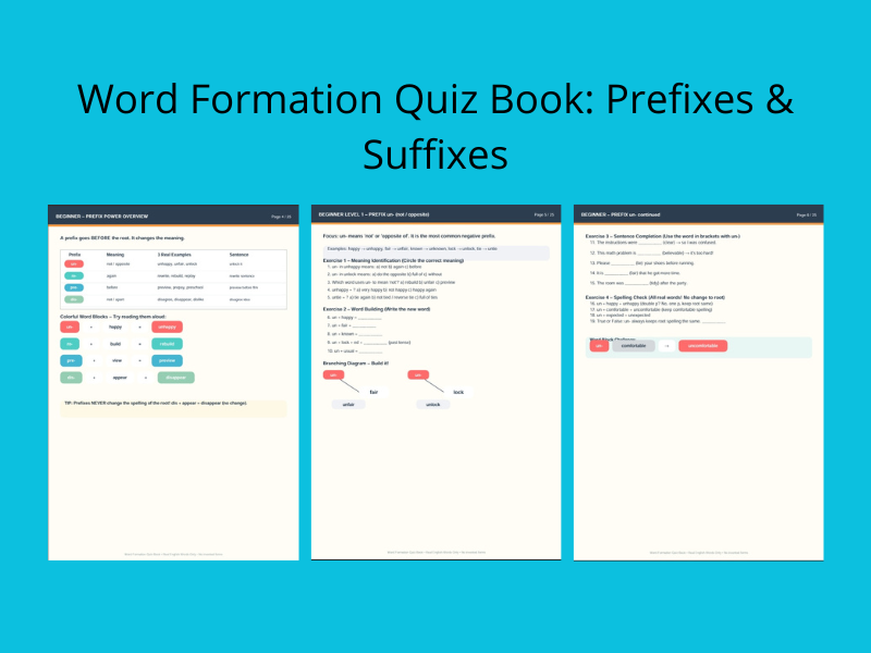 Word Formation Quiz Book: Prefixes & Suffixes