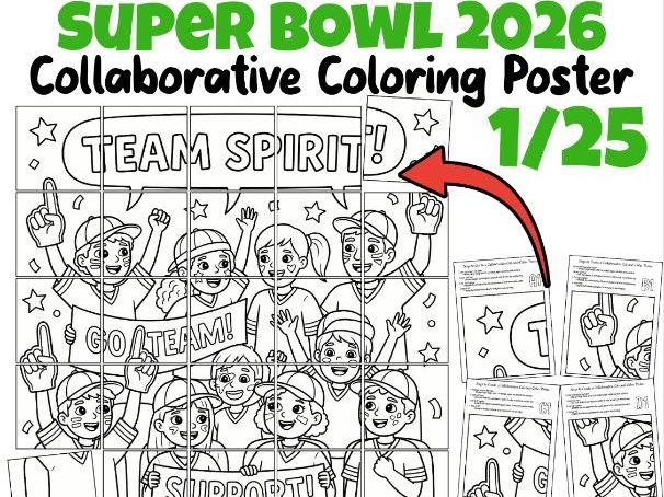 Super Bowl 2026 Team Spirit Collaborative Coloring Poster | Classroom Fun