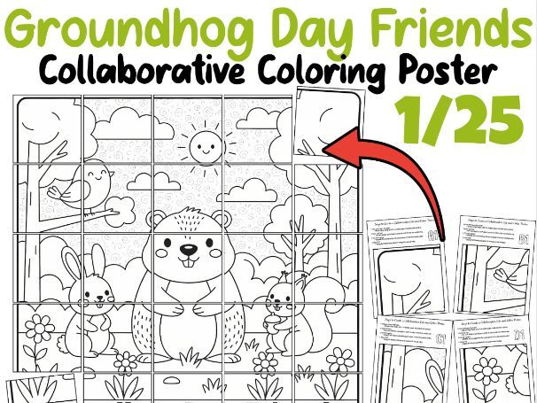 Groundhog Day Friends Collaborative Coloring Poster | Fun February Activity