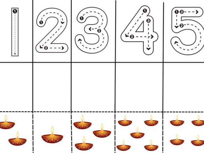 Diwali number match 1-5 cut and stick