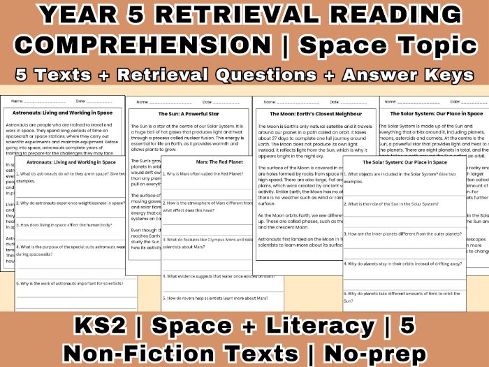 Retrieval Reading Comprehension Year 5 | Space Topic | 5 Non-Fiction Texts + Answer Keys