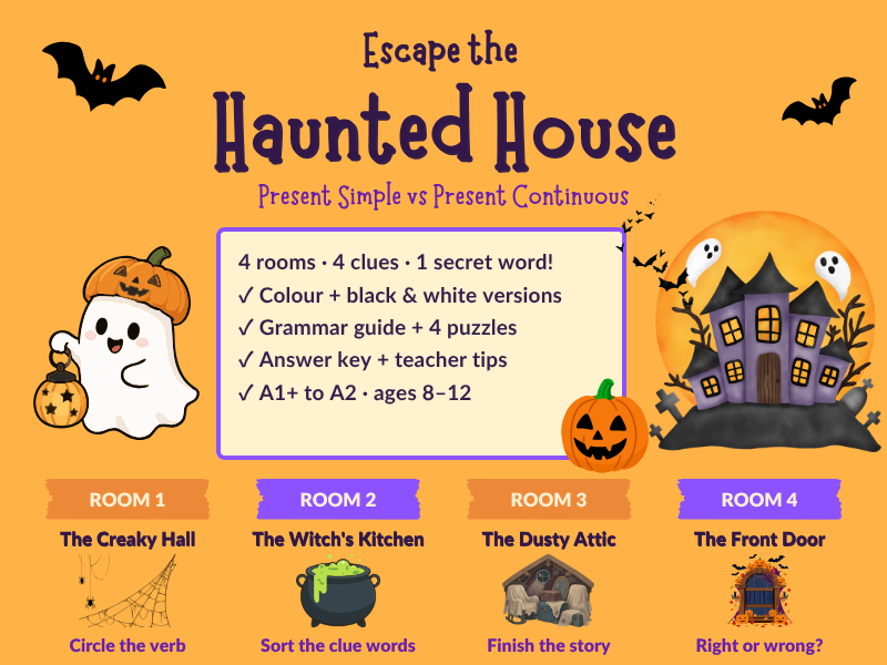 Halloween Escape Room Present Tenses ESL