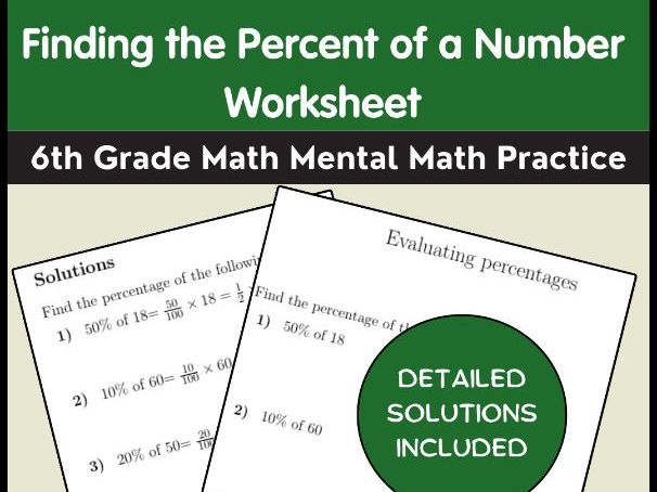 Finding the Percent of a Number Worksheet | 6th Grade Math Mental Math Practice