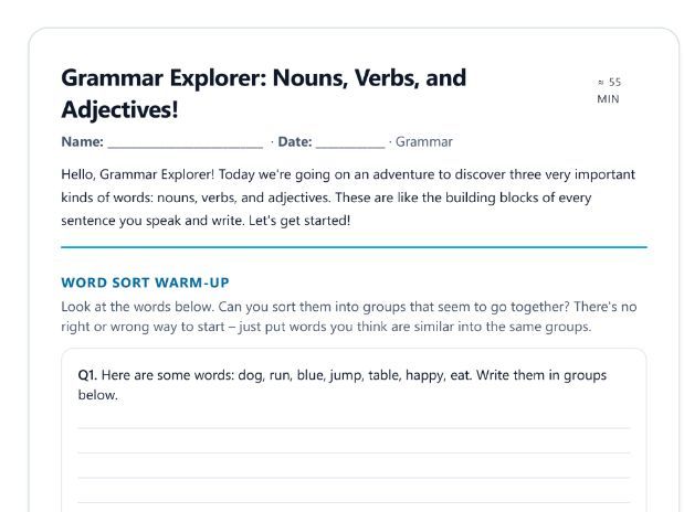 Word Classes - Nouns, verbs, adjectives