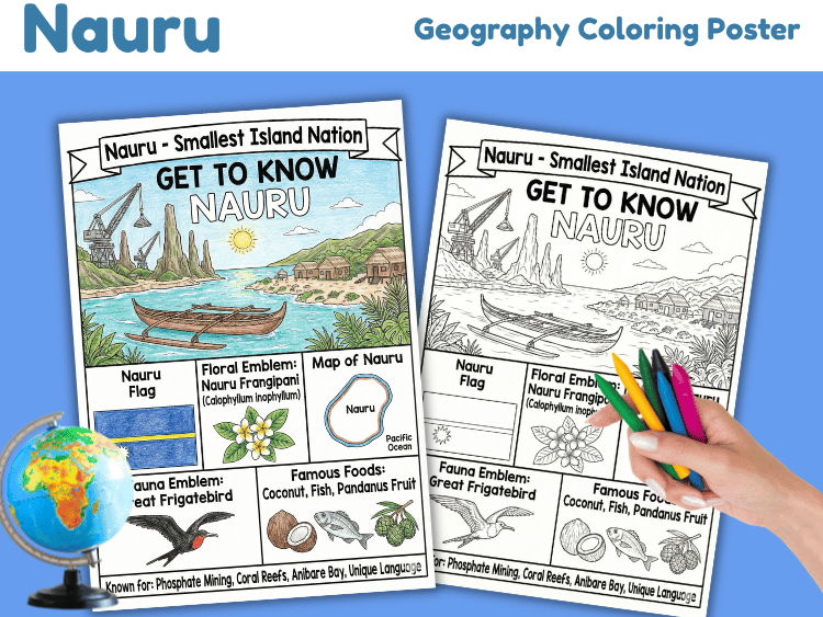 Nauru Geography Coloring Poster | Country Facts Activity