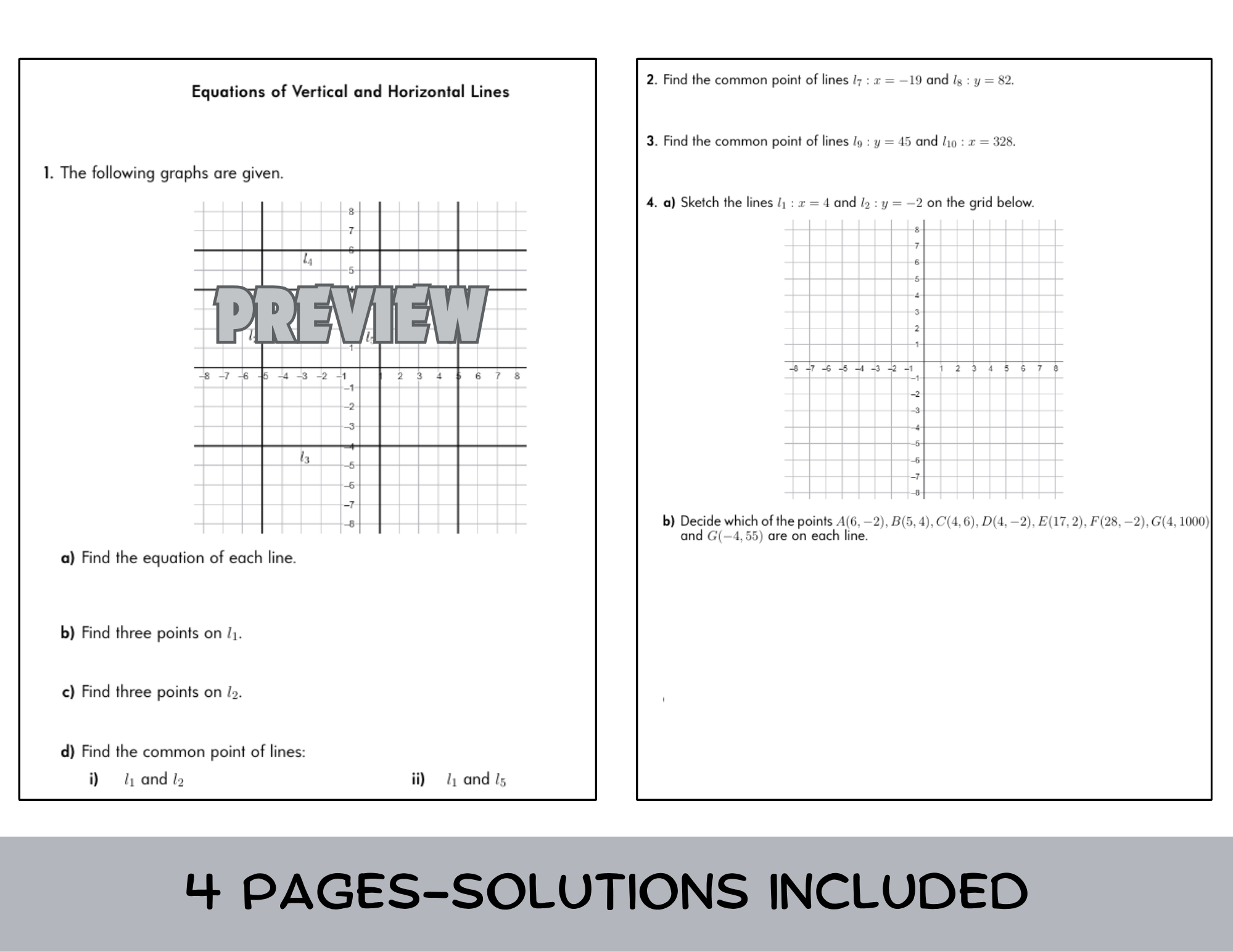 Equations of Vertical and Horizontal Lines Worksheet (with solutions ...