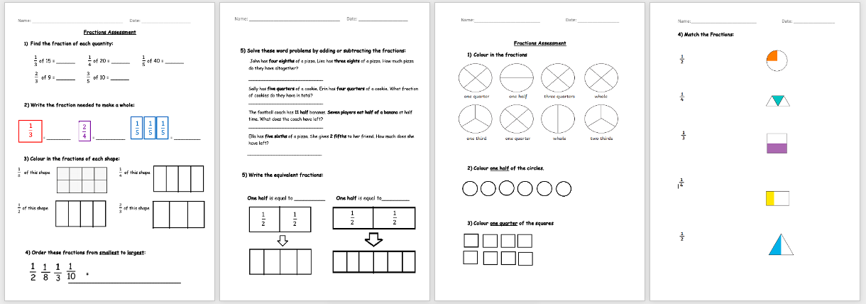 Fractions Assessment Differentiated Teaching Resources Fractions Assessment Differentiated Teaching Resources