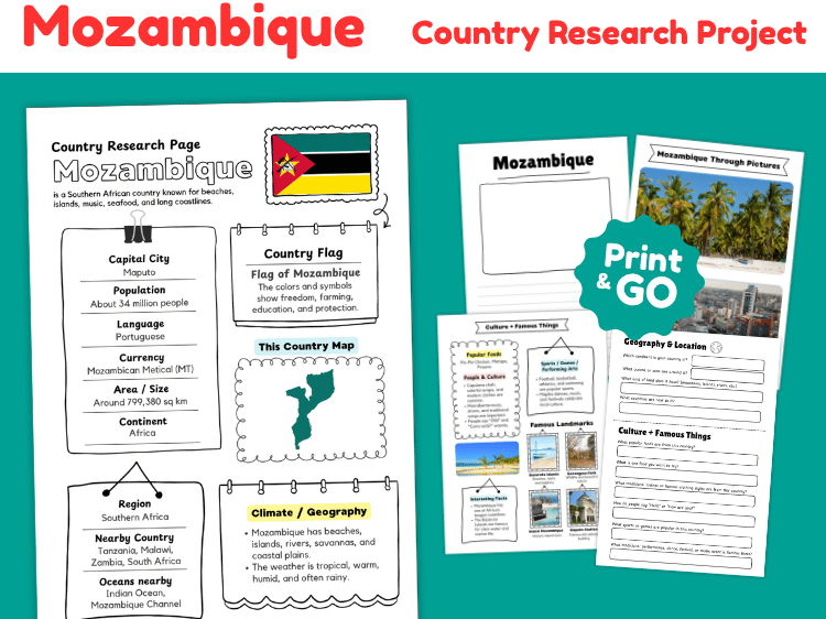 Mozambique Country Research Project | Geography & Culture Worksheets