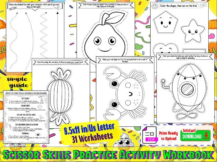 Scissor Skills Practice Activity Workbook.