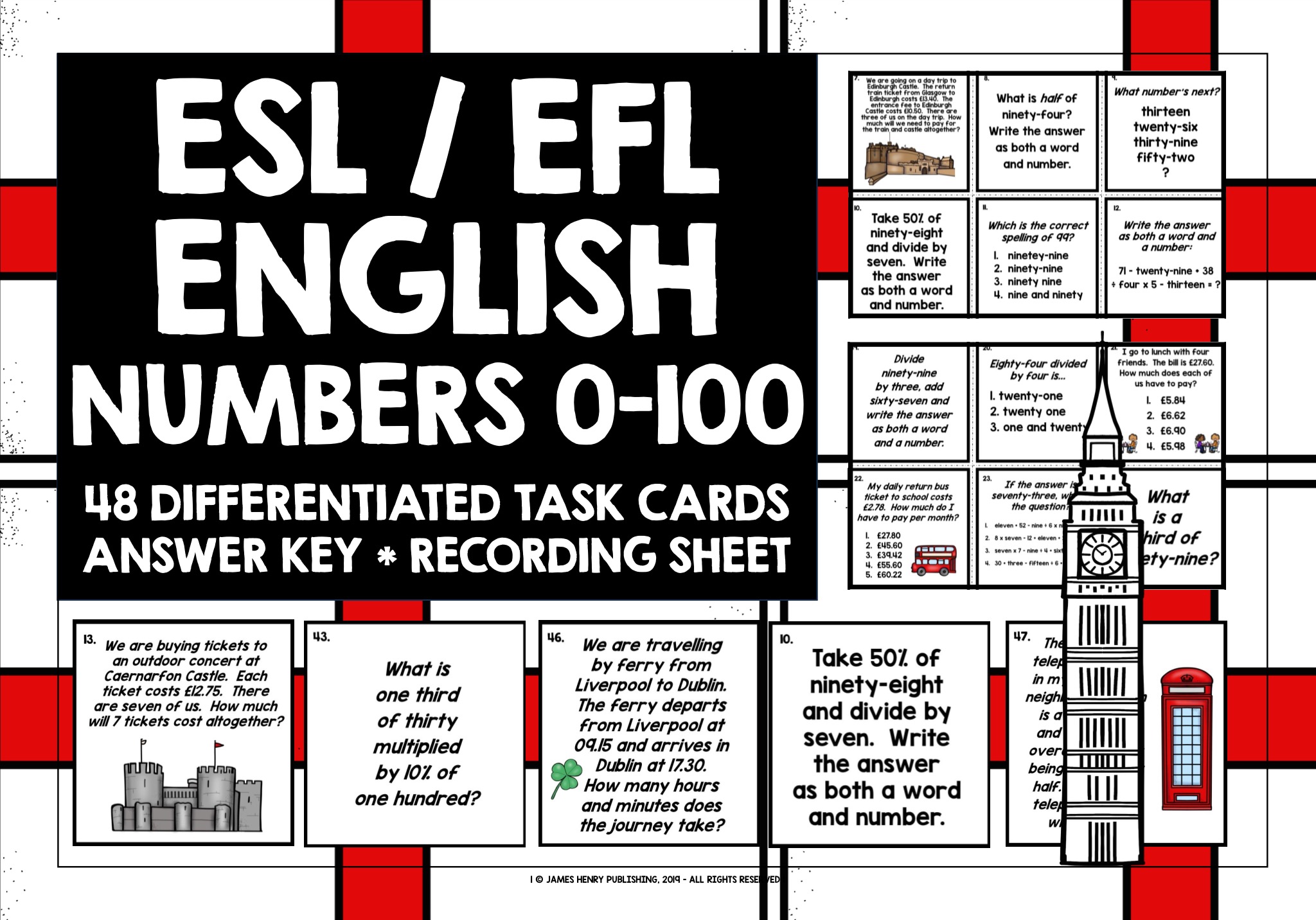 ENGLISH NUMBERS 0 100 TASK CARDS Teaching Resources