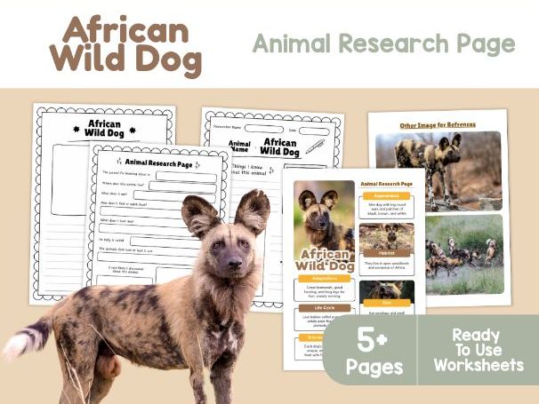 African Wild Dog Animal Research Page | Wildlife Science Worksheets