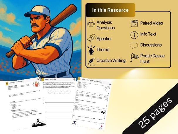 Casey at the Bat Poetry Lesson Plan - Poetic Devices, Theme, Tone, Video, More!
