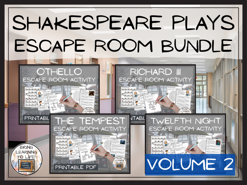 Shakespeare Plays Volume II Escape Room Activity Bundle | 5th Grade & 6th Grade