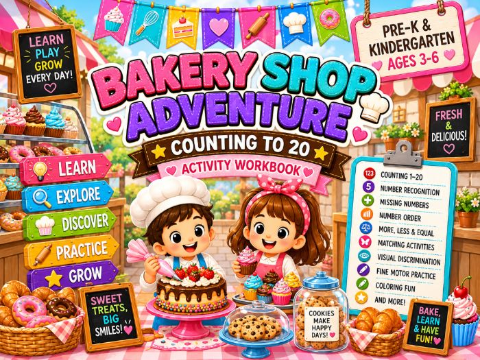 Bakery Shop Counting to 20 Worksheets | Number Recognition & Number Sense | Pre-K Kindergarten