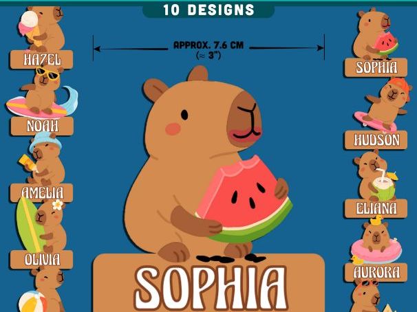 Summer Capybara Name Tags, Editable Locker & Cubby Labels, Playful Classroom Organisation