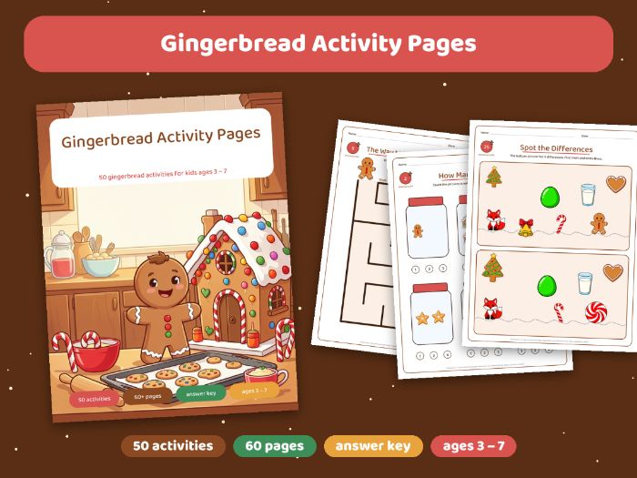 Gingerbread Worksheets EYFS KS1 | 50 No-Prep December Activities