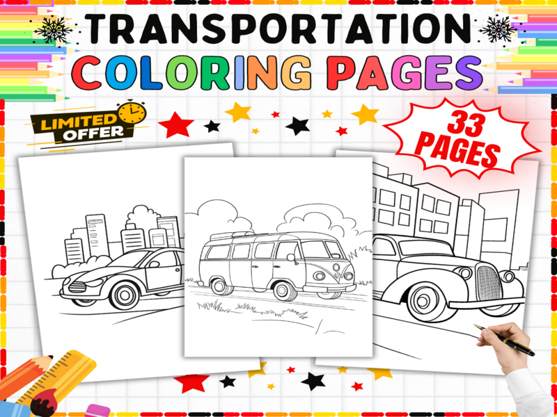 Transportation Colouring Pages | 33 Vehicles Activities - Cars, Trains & Travel Fun